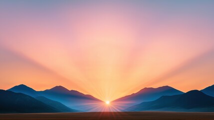 sunburst Sunset sunburst behind distant mountains, casting warm hues across the sky.