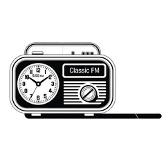 Fototapeta premium Retro futurist alarm clock or radio in clean outline black and white