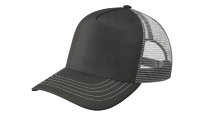 A stylish black trucker cap with a mesh back, ideal for casual wear and outdoor activities.
