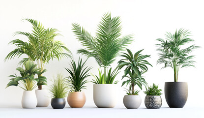 Obraz premium Set of 8 potted tropical plants in various pots