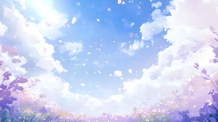 A pastel-colored field under a vibrant sky.