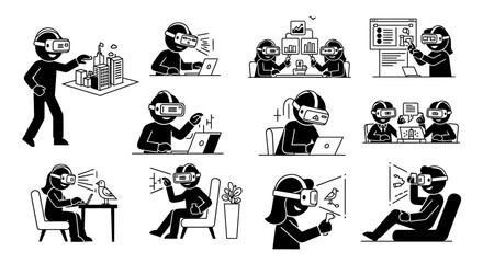 Diverse People Engaging in VR Activities, Various Settings