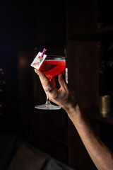 Female hand holding a red cocktail