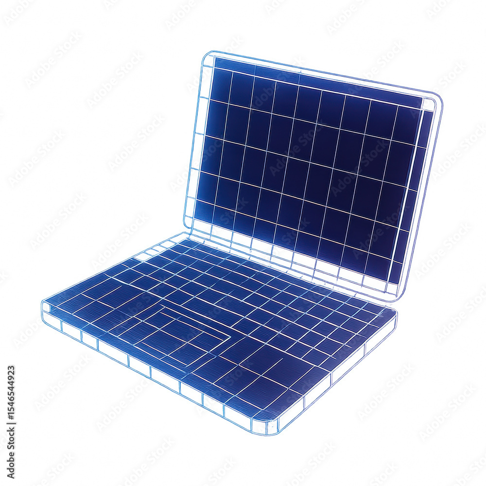 Poster futuristic blue glowing laptop design with grid pattern