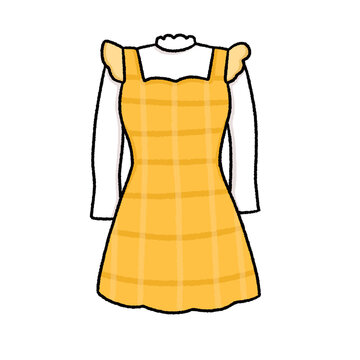 yellow plaid dress over white blouse clip art preview