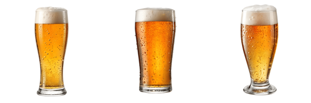 Three glasses of refreshing beer isolated on transparent background - Powered by Adobe