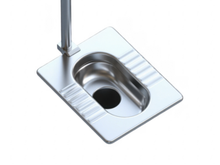 Stainless steel squat toilet with a faucet for rinsing in a transparent background