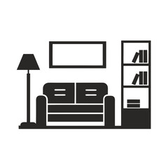 Simple Black Silhouette Living Room Interior Design Sofa Lamp Bookshelf Picture Frame Home Decor