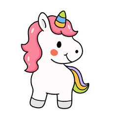 Cute unicorn cartoon illustration with a magical and dreamy style.