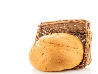 Loaf of white wheat bread, close-up, isolated on white background.