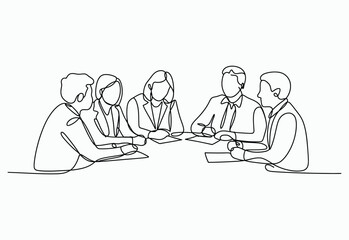 One line drawing business team meeting collaboration