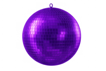 Classic purple disco ball spinning and reflecting light, isolated on transparent background, perfect for party and celebration visuals