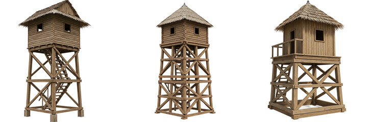 Wooden Guard Tower On Isolated Transparent Background

