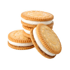 Stack of sandwich cookies with cream filling isolated on transparent background