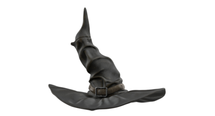 A classic black witch's hat with a tall, pointed design, often associated with Halloween and magic.