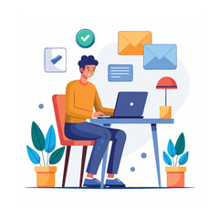 Illustration of a man working from home on a laptop