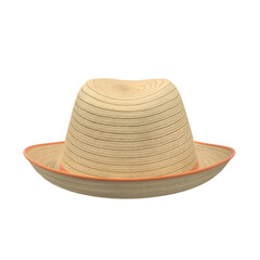 A light-colored straw hat with a wide brim and a contrasting edge, ideal for sun protection and outdoor activities.