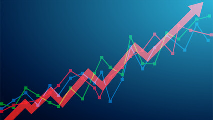 Up chart with arrows going up. Stock bull market concept, growth of real estate, gold, crypto – vector