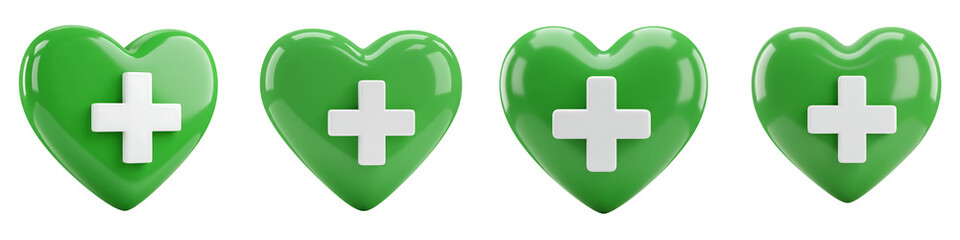 Fototapeta premium Green Heart with Medical Cross Symbol On Isolated Transparent Background