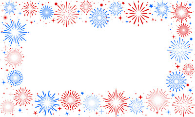 Naklejka na ściany i meble 4th of july fireworks design, USA banner, firework border background, fireworks frame with stars and sparkles, firework banner