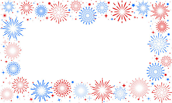 4th of july fireworks design, USA banner, firework border background, fireworks frame with stars and sparkles, firework banner