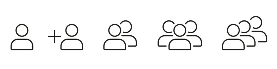 User avatar icon, add new user line icon, profile symbol, team, community, group of people. Person symbol - vector