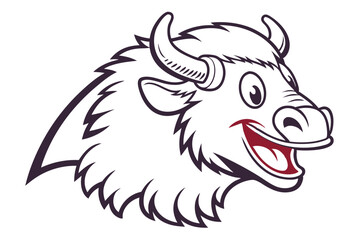 Animated buffalo head shows a friendly grin with dark purple outlines defining shape