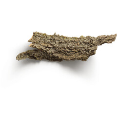 A piece of rough, textured wood resembling bark, showcasing natural patterns and colors.