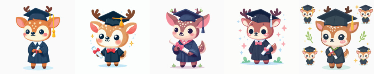 cute deer animal vector graduation