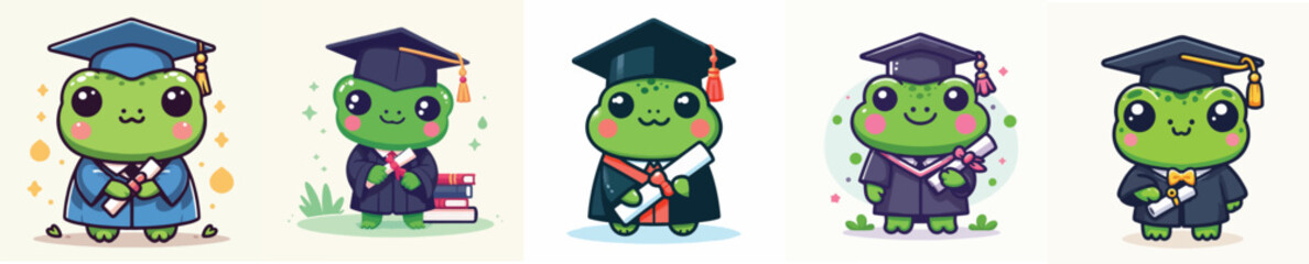cute frog animal vector graduation