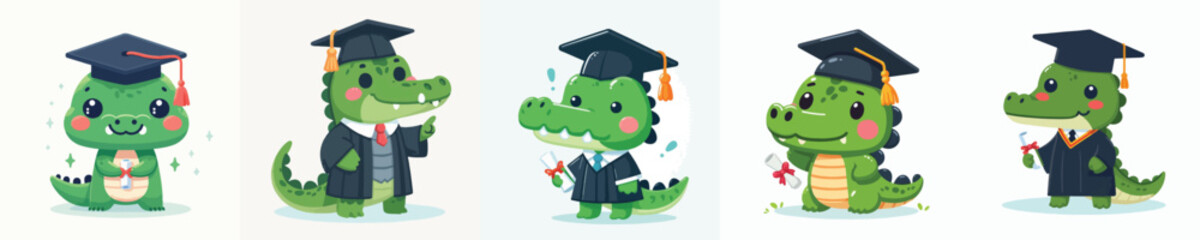 cute crocodile vector in graduation costume
