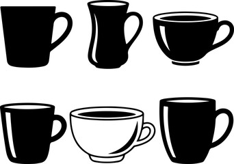 Obraz premium Mug and Cup Silhouettes: Diverse Drinkware Vector Collection
