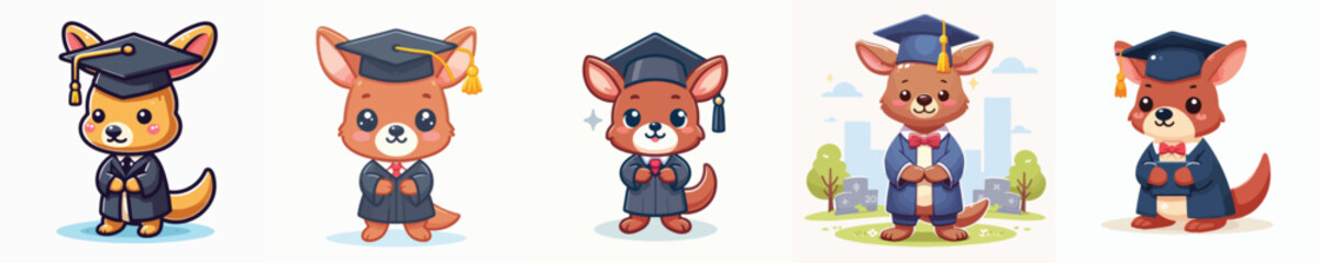 cute kangaroo vector in graduation costume
