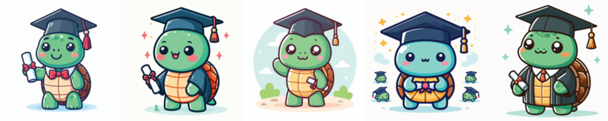 cute turtle vector in graduation costume