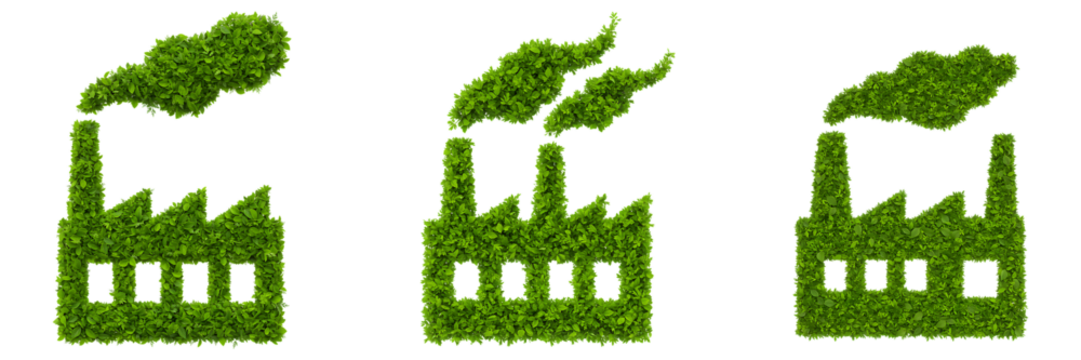 Green Eco Factory Symbol with Grass Texture On Isolated Transparent Background


