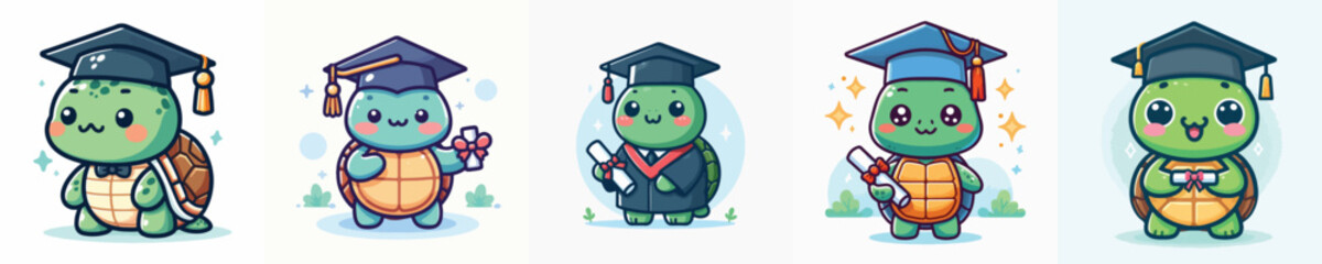 cute turtle vector in graduation costume