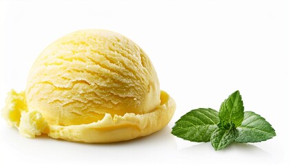 creamy lemon ice cream scoop isolated on white background