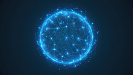 Obraz premium A ball of digital blue lines in the middle of a dark background.