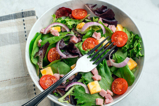 spring mix  toss salad with ham and cheese