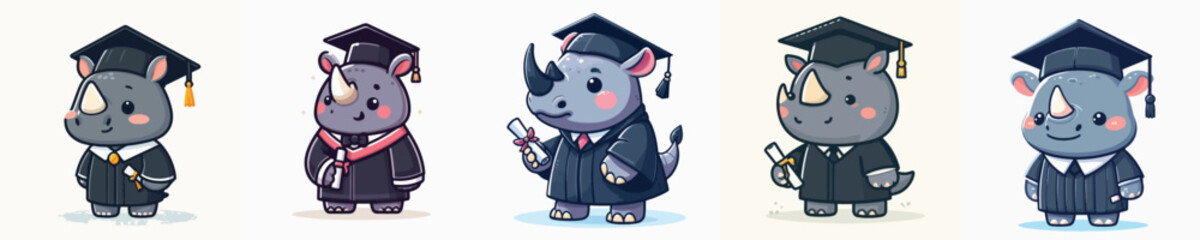 cute rhino animal vector graduation