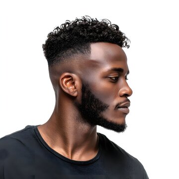 Taper fade with curls men's haircut isolated
