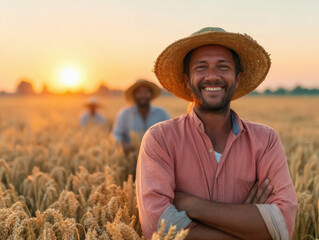 Fototapeta premium farmers workers working in wheat field