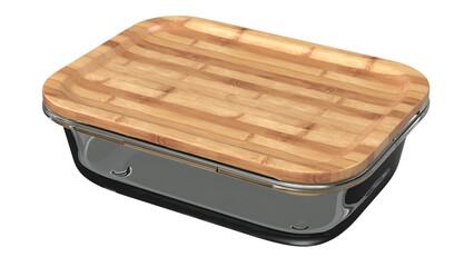 A glass storage container with a bamboo lid, ideal for food storage and meal prep.