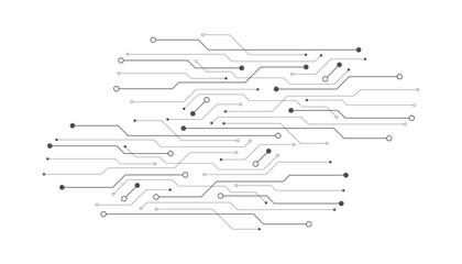 Electronic circuit with empty space on white background. Dots and lines connection circuit design