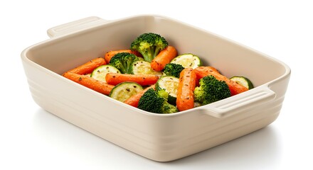 Roasted Vegetables in Baking Dish with Broccoli, Carrots, and Zucchini