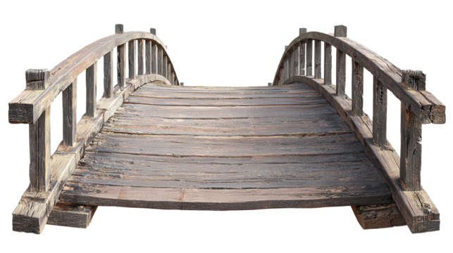 Old wooden bridge stands isolated with an artistic touch, symbolizing nature's passage and human craftsmanship in serene simplicity