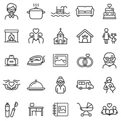 Family Life Outline Line Icon Set