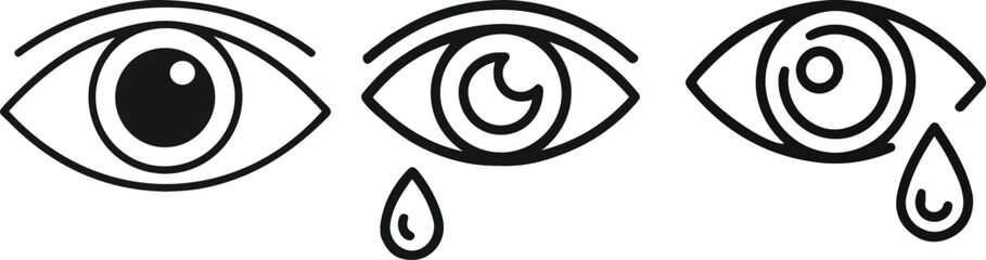 Human Eye and Crying Tear Drop Line Icons Set vector illustration.
