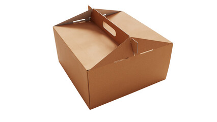 A brown cardboard takeout box with a handle, designed for carrying food items.