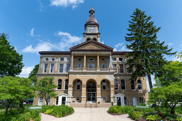 Hillsdale County Courthouse in Michigan with Blue Skies and Clouds